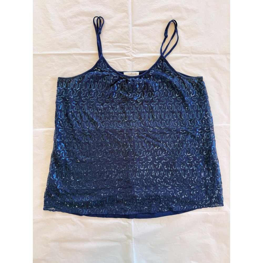 Charming Charlie Sequin Camisole Womens S Blue Good Sparkle Mesh Tank Top